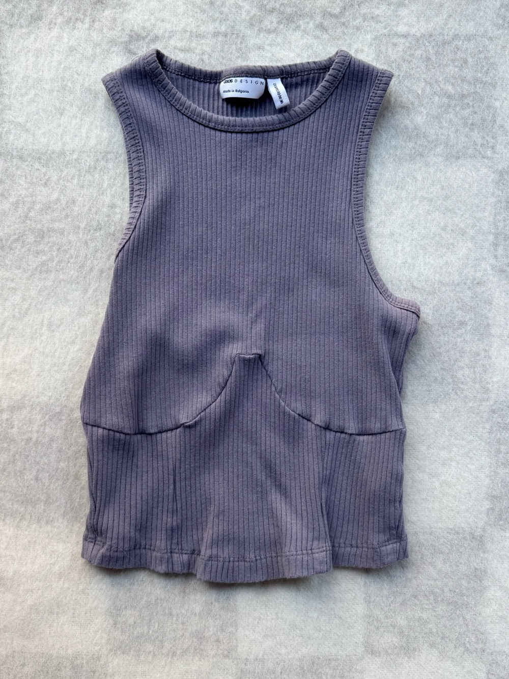 ASOS DESIGN Hourglass ribbed racer tank top with bust seams in purple/gray